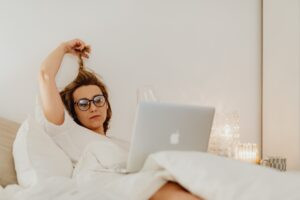 Woman feeling tired but wired.
